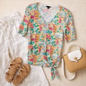 Talbots 100% Cotton Soft, Bright & Light Riviera Cityscape Side Tie Knit Tee XS